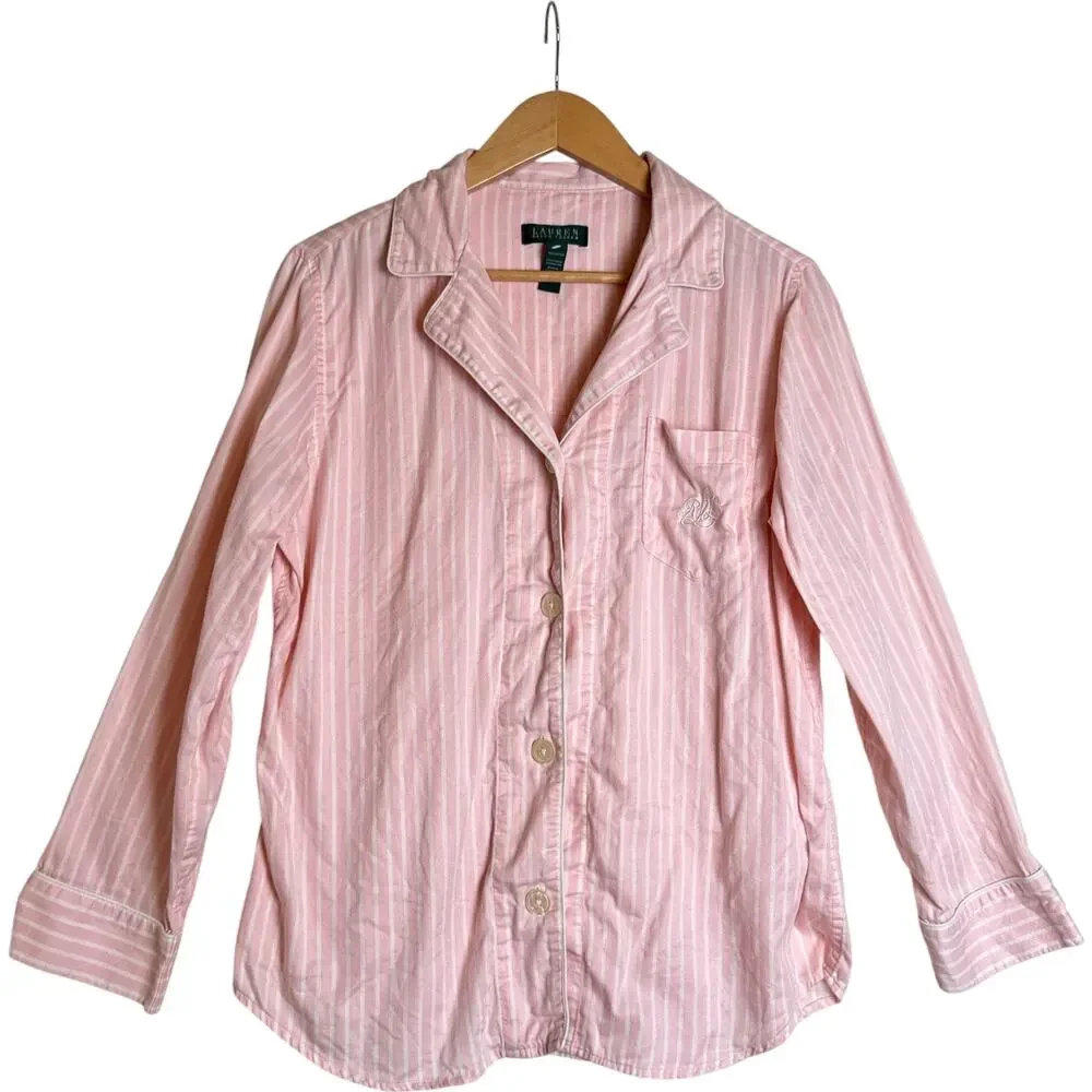 Lauren Ralph Lauren Pink White Stripe Cotton Pajama Set Women’s L EUC